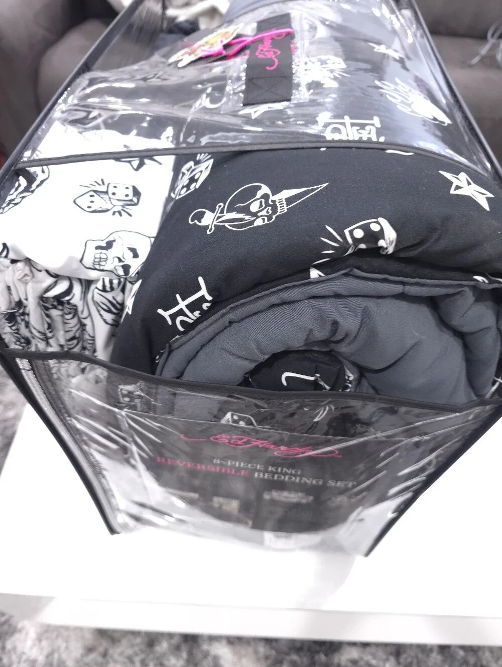 Ed Hardy KING 8-Piece Dice Gray Bedding Comforter Set